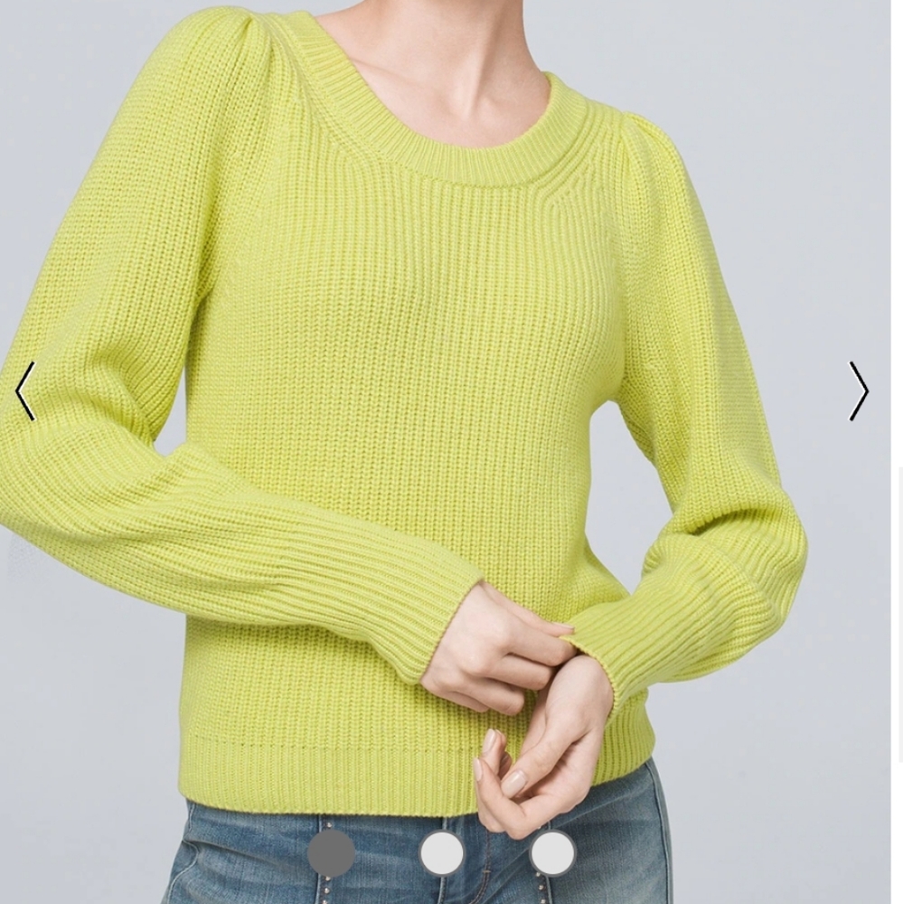 White House Black Market Chartreuse Green Sweater cable knit